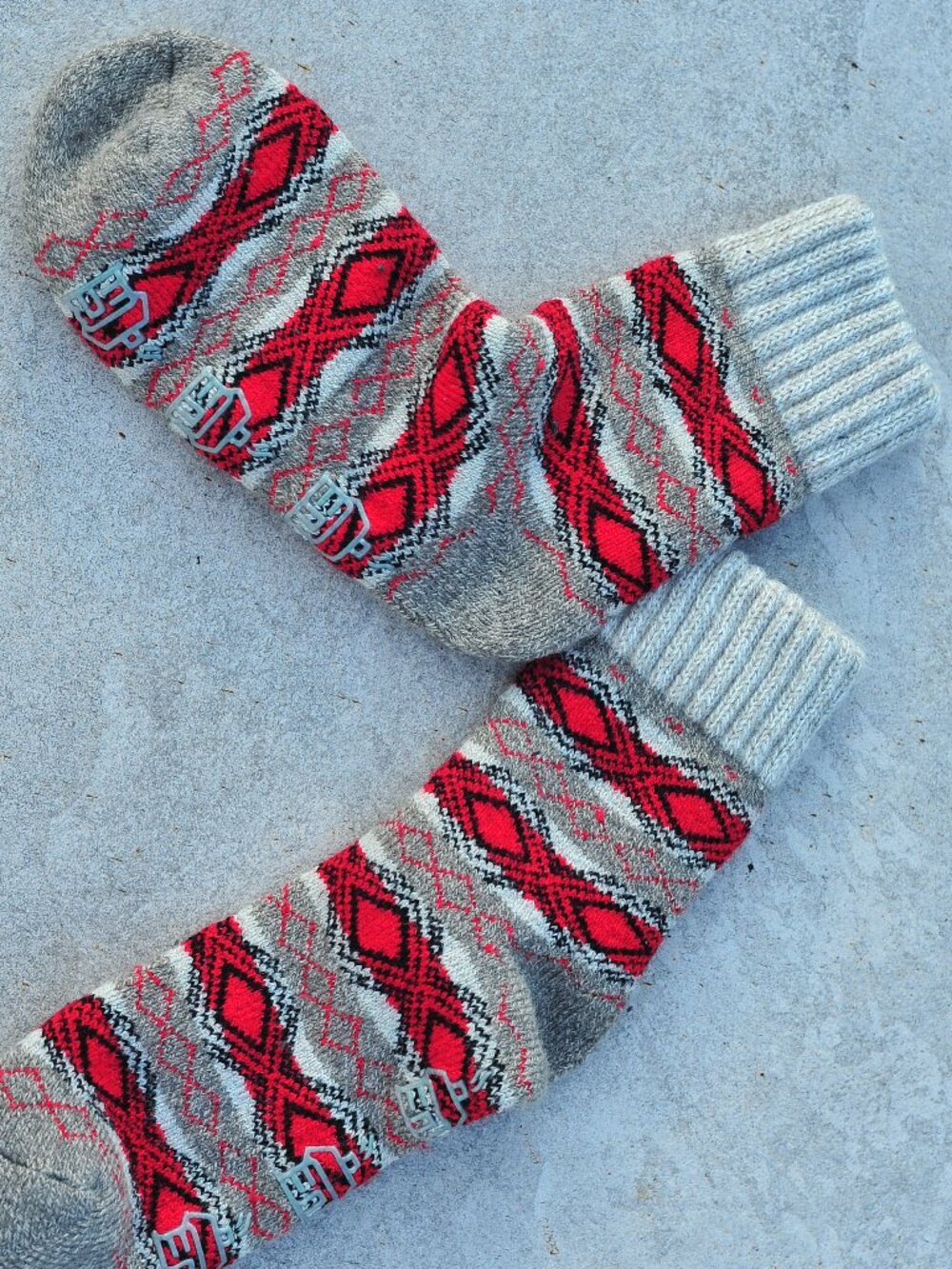 Knit Northern Pattern Blue Fuzzy On inside Warm Socks